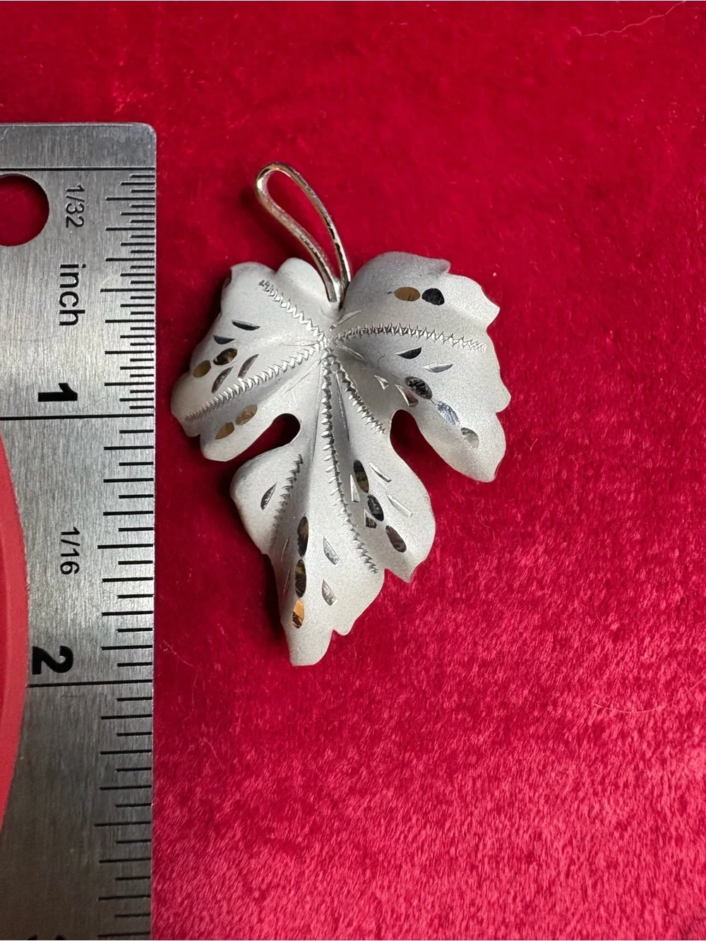 Pendant & Brooch 925 Sterling Silver Leaf Vintage Etched Design Stamped Signed